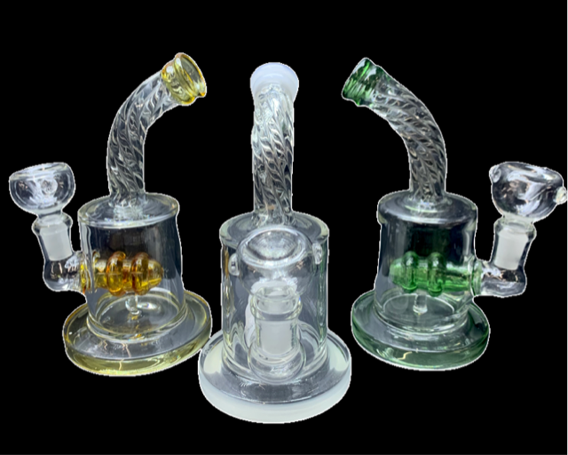 Single Perc Twisted Bent Neck 6" Water Pipe (1pc)
