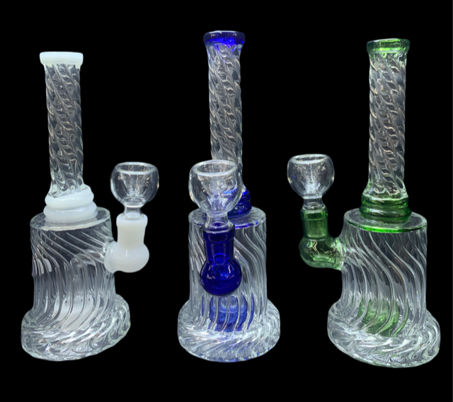 TWISTING GLASS ROUND BASE 8.5" WATER PIPE (1pc)